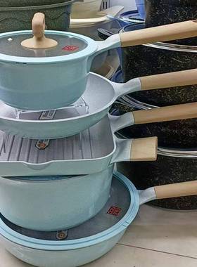 UCCLIFE绅式10pcs厨房家庭电磁炉通用套锅不粘锅麦饭石汤锅套装