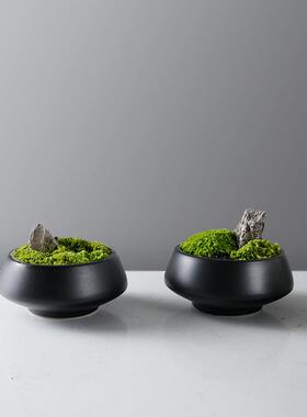 新中式仿真绿色植物盆景客厅茶边几花艺售楼处别墅样板房软装摆件