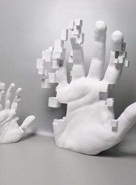 现代简约树脂白色马赛克手掌摆件样板房抽象雕塑展厅高级感装饰品