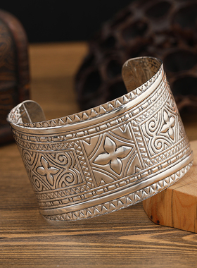 【小文精选青春派】复古民族风苗银宽版手镯雕刻花纹女波西米亚臂