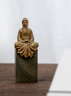 极速西方三圣阿弥陀佛像摆件纯黄铜像坐姿无量寿佛菩萨迷你小随身