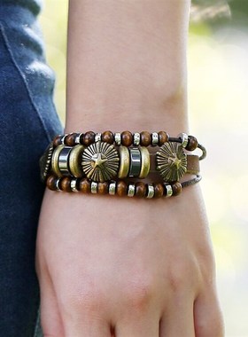 【小文精选青春派】 复合皮印第安皮带情侣手錬手环男女可调节