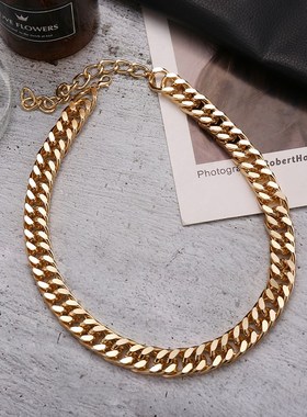 Punk alloy Cuban chunky chain necklace lady个性颈链粗项链