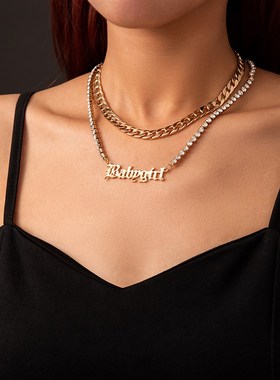 ins风小众设计多层叠戴项链女 时尚潮流月亮星星流苏锁吊坠锁骨链