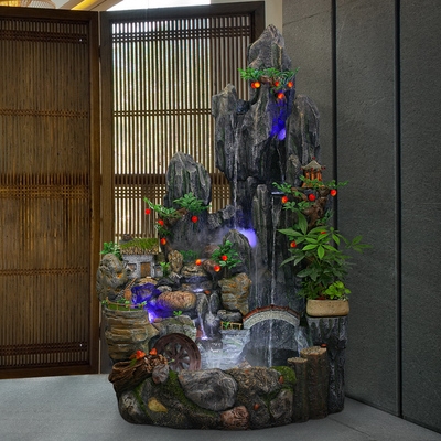 高山瀑布假山流水生财喷泉风水轮庭院客厅鱼池落地办公室招财摆件