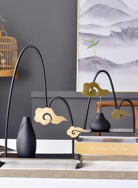 2025新中式金属树脂大号摆件家用客厅轻奢会所酒店小众花瓶工艺品