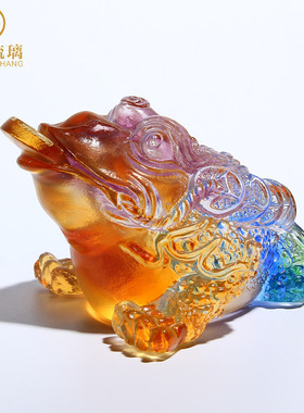 极速古法琉璃水晶招财金蟾小车载中控台装饰工艺品汽车工作台摆件