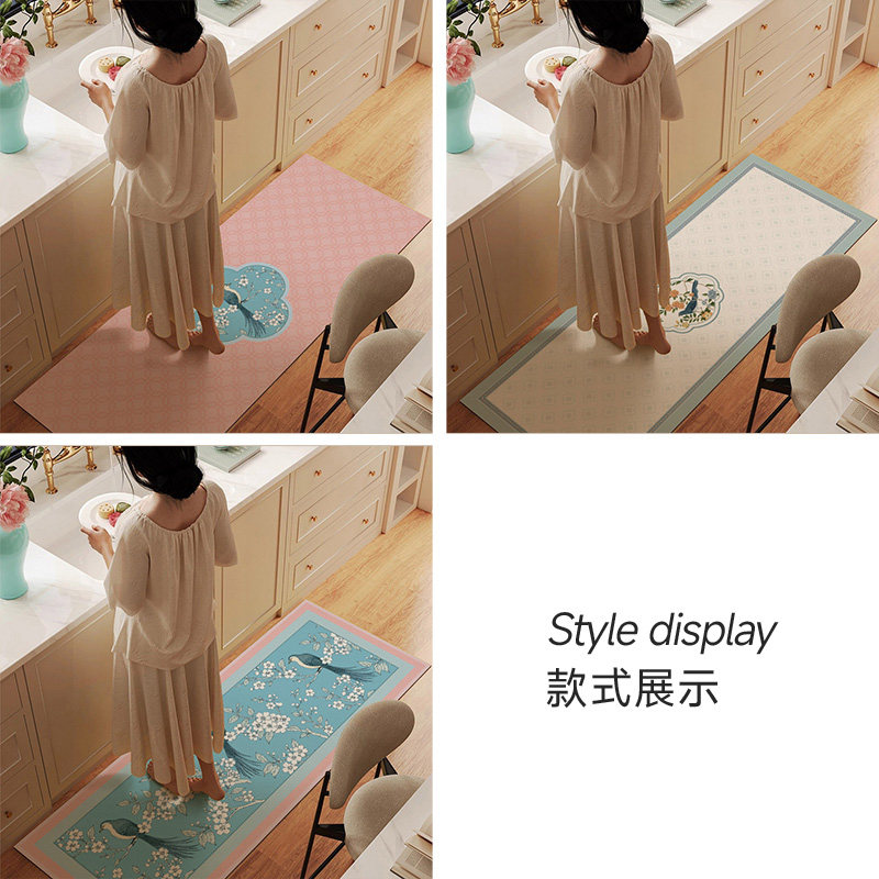Chinese style kitchen floor mats are non-slip, oil-proof and waterproof, wipeable, washable and stain-resistant, Song's aesthetic leather floor mats, strip carpet
