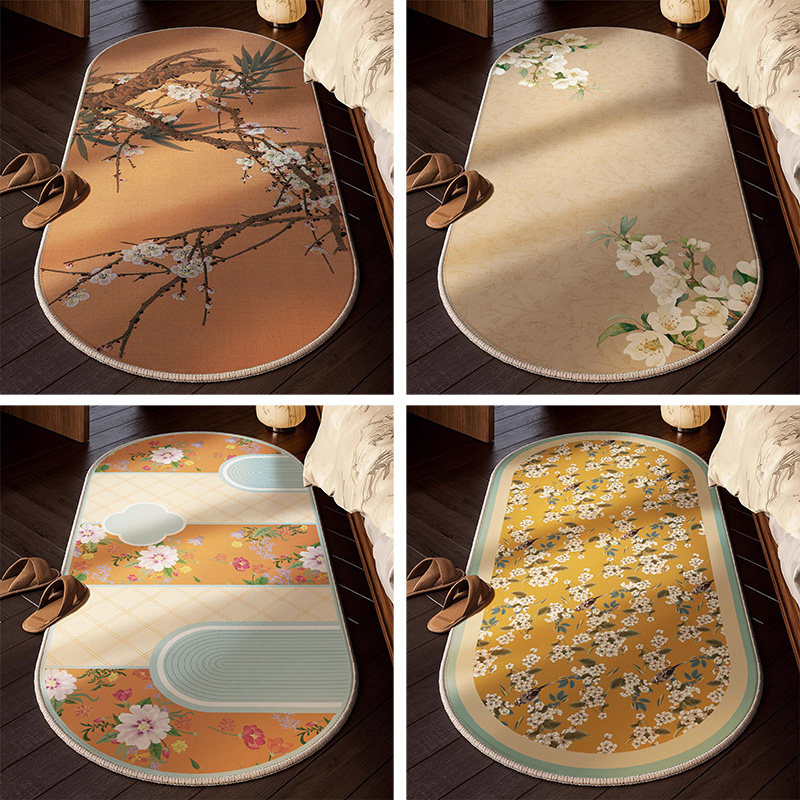 New Chinese style carpet bedroom bedside blanket winter thickened plush foot pad home light luxury high-end floor mat oval mat