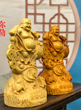 财富双至大肚弥勒佛崖柏木雕