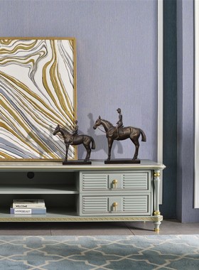 美式轻奢马术骑马家居装饰摆饰工艺品摆设书房书架别墅艺术品陈设