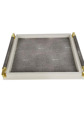 新古典样板房现代客厅茶几餐厅长方形皮托盘收纳摆件茶盘饰品果盘