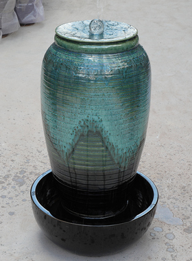 陶瓷流水景观庭院喷泉循环流水陶罐花瓶落地大号酒店餐厅风水摆件