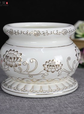 7寸上香炉檀香炉白色描金全莲插立香炉供佛佛前炉桌面佛具摆件