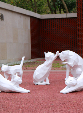 极速玻璃纤维折纸抽象几何猫雕塑行销中心样品屋展示中心样板房办