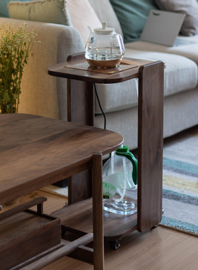 移动茶几车茶柜架黑胡桃木泡茶台烧水壶一体飘窗阳台小茶车茶水架