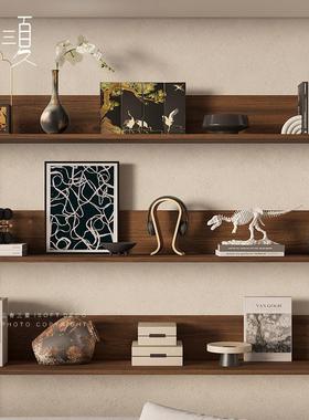 式侘寂风中酒高级感众软装饰品中古原木风开放格复中式组合古柜壁