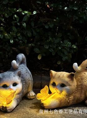 太阳能景观灯民宿装饰动物摆件树脂工艺品猫咪灯花园氛围灯