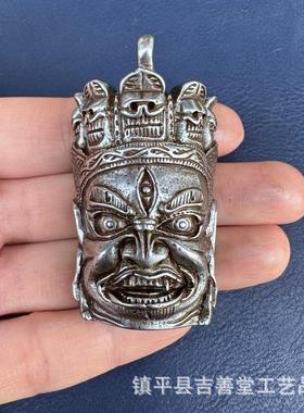 古玩藏式托甲天铁吊坠大黑天玛哈嘎拉文玩配饰