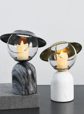 北欧简约天然大理石圆形DIY创意烛台摆件样板房家用客厅装饰烛台