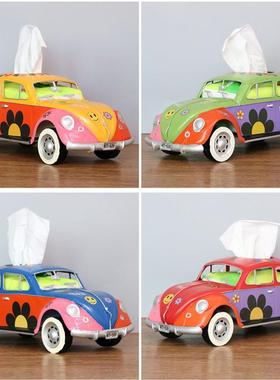 复古创意铁艺甲壳虫巴士纸巾盒美式抽纸盒模型道具汽车摆件工艺品