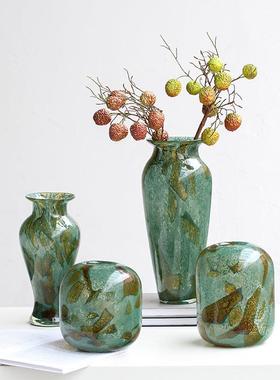 新绿中式渐变斑纹复古玻璃花瓶BX7-24-0简约面餐桌客台厅关软装家