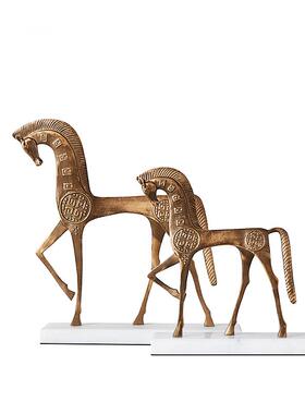 后现代新欧式样板间中房式摆件金属铸铁装马2103黑古铜雕塑软饰品