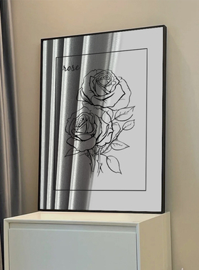 中古风花卉镜子画客厅玄关柜桌面摆画复古卧室装饰画镜面艺术摆件