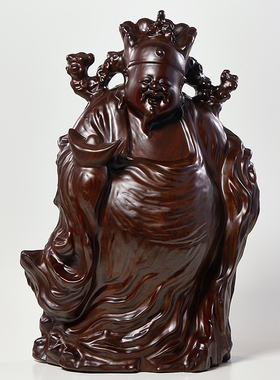 极速黑檀木雕文财神爷佛像摆件实木质雕刻家用玄关供奉店铺神像工