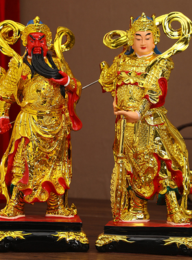 厂家直销关公客厅摆件关公韦陀家用珈蓝韦陀护法鎏金关公佛像