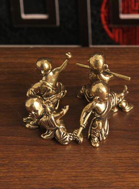 新款黄铜复古武林功夫小和尚办公室桌面摆件装饰品人物手办铜摆件