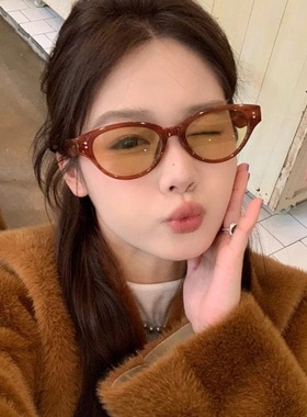 日本品质小红书爆款复古猫眼墨镜女高级感ins黑色防晒太阳眼镜茶