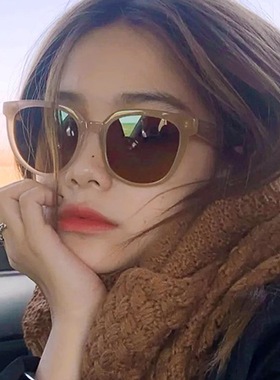 日本品质高清偏光片白色墨镜女太阳镜防晒墨镜紫外线复古圆框高级