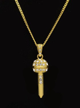 麦霸吊个性情侣嘻哈网红抖街头男女坠麦克风音同话筒款项满钻石链