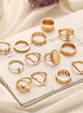 fashion finger rings women 13pcs set欧美镶钻戒指套装13件套