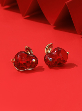 国风文艺风萌宠红色玉兔项链套装女本命年兔子吊坠锁骨链新款礼物