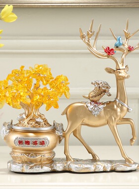 招财鹿水晶发财树摆件客厅玄关电视酒柜新家装饰开业乔迁新居礼物