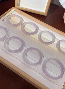 玉髓手镯天然紫罗兰冰种玉镯条镯子少女玛瑙女白飘淡紫扁窄玉细款