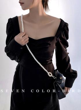 设计挎感珍珠装饰项链女长版斜肩腰炼配衣饰毛链奢轻小A3531众个