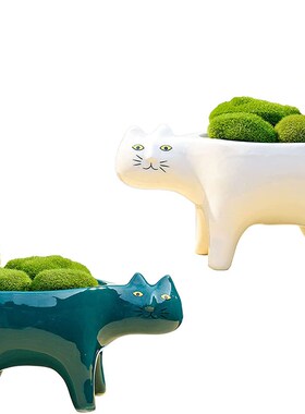 创意可爱猫咪尾巴花盆陶瓷个性卡通动物简约多肉猴尾柱仙人掌花盆