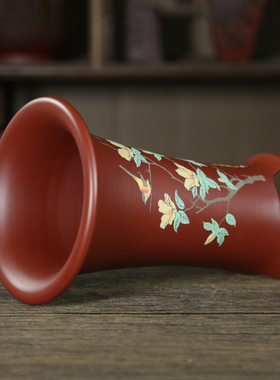 宜兴紫砂花盆陶瓷绿植阳台精品大红袍彩绘束腰花盆兰草兰花专用盆