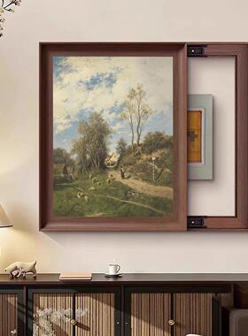 中古风电表箱遮挡装饰画竖款治愈系复古风景油画网络开关盒子挂画