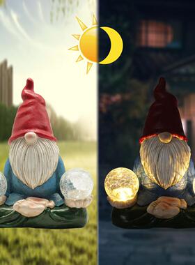 户外太阳能灯花园树脂摆件小矮人树脂工艺品庭院装饰瑜伽矮人摆件