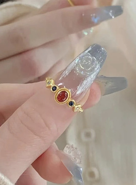 小宫雀戒指女开口精工镶嵌红玉髓个性气质复古中式小红书同款指环