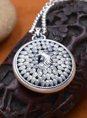 银饰年新款孔雀复古纯银吊坠长款项链女民族风气质国潮毛衣链潮