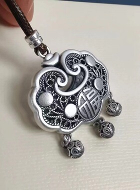 精工长命锁宝宝镂空腊绳项链吊坠大人女款成人毛衣链银锁吊坠