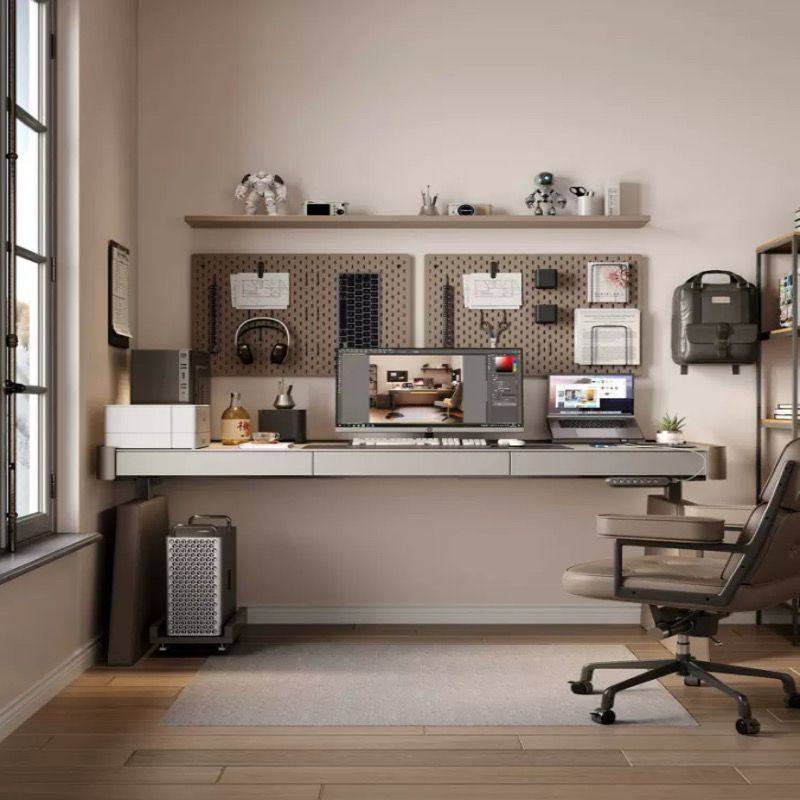 智能电动升降桌意式高档马鞍皮一体办公桌家用高中生学习电脑书桌,淘宝优惠券,粉丝福利购,淘宝优惠卷