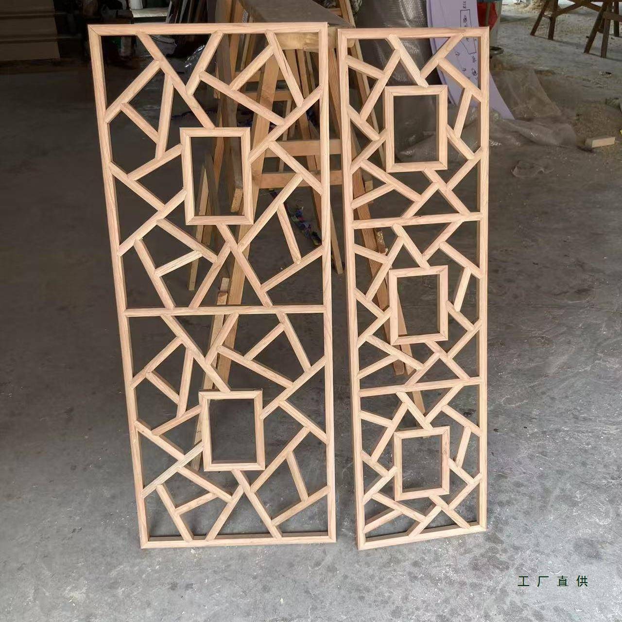 东阳木雕冰裂纹中式花格花窗吊顶玄关隔断实木电视背景墙屏风定 - 图0