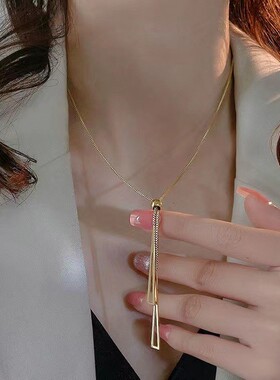 秋冬毛衣链钛钢不掉色长款高级感百搭ins风轻奢小众双层项链吊坠