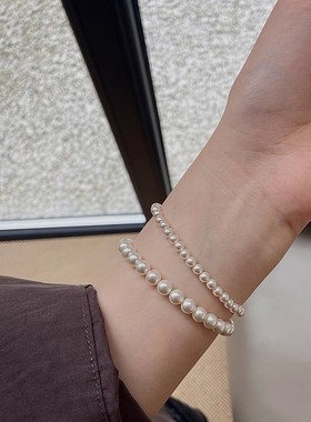 法式复古简约珍珠弹力手链法式轻奢时尚手环网红日常百搭气质手饰